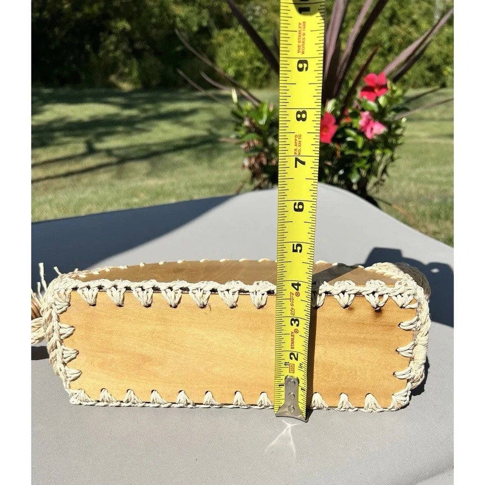 Vintage 60s Walborg Straw Rope Bag Shoulder‎ Bag Wooden Base Boho Cottagecore